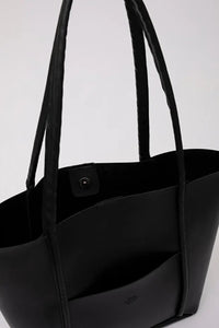 Large Faux Leather Tote & Shoulder Bag with Front Pocket, Snap Closure, and Matching Makeup Pouch