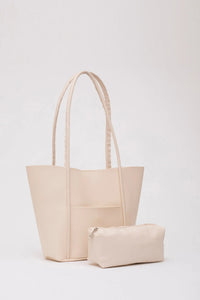 Large Faux Leather Tote & Shoulder Bag with Front Pocket, Snap Closure, and Matching Makeup Pouch