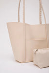 Large Faux Leather Tote & Shoulder Bag with Front Pocket, Snap Closure, and Matching Makeup Pouch