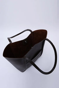 Large Faux Leather Tote & Shoulder Bag with Front Pocket, Snap Closure, and Matching Makeup Pouch
