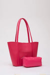 Large Faux Leather Tote & Shoulder Bag with Front Pocket, Snap Closure, and Matching Makeup Pouch