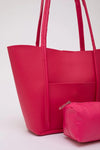 Large Faux Leather Tote & Shoulder Bag with Front Pocket, Snap Closure, and Matching Makeup Pouch