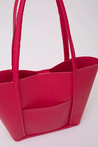 Large Faux Leather Tote & Shoulder Bag with Front Pocket, Snap Closure, and Matching Makeup Pouch
