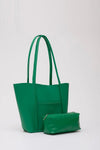 Large Faux Leather Tote & Shoulder Bag with Front Pocket, Snap Closure, and Matching Makeup Pouch