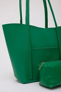 Large Faux Leather Tote & Shoulder Bag with Front Pocket, Snap Closure, and Matching Makeup Pouch