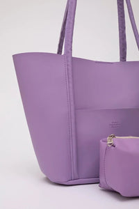 Large Faux Leather Tote & Shoulder Bag with Front Pocket, Snap Closure, and Matching Makeup Pouch