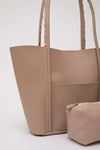 Large Faux Leather Tote & Shoulder Bag with Front Pocket, Snap Closure, and Matching Makeup Pouch