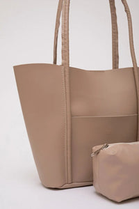 Large Faux Leather Tote & Shoulder Bag with Front Pocket, Snap Closure, and Matching Makeup Pouch