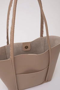 Large Faux Leather Tote & Shoulder Bag with Front Pocket, Snap Closure, and Matching Makeup Pouch