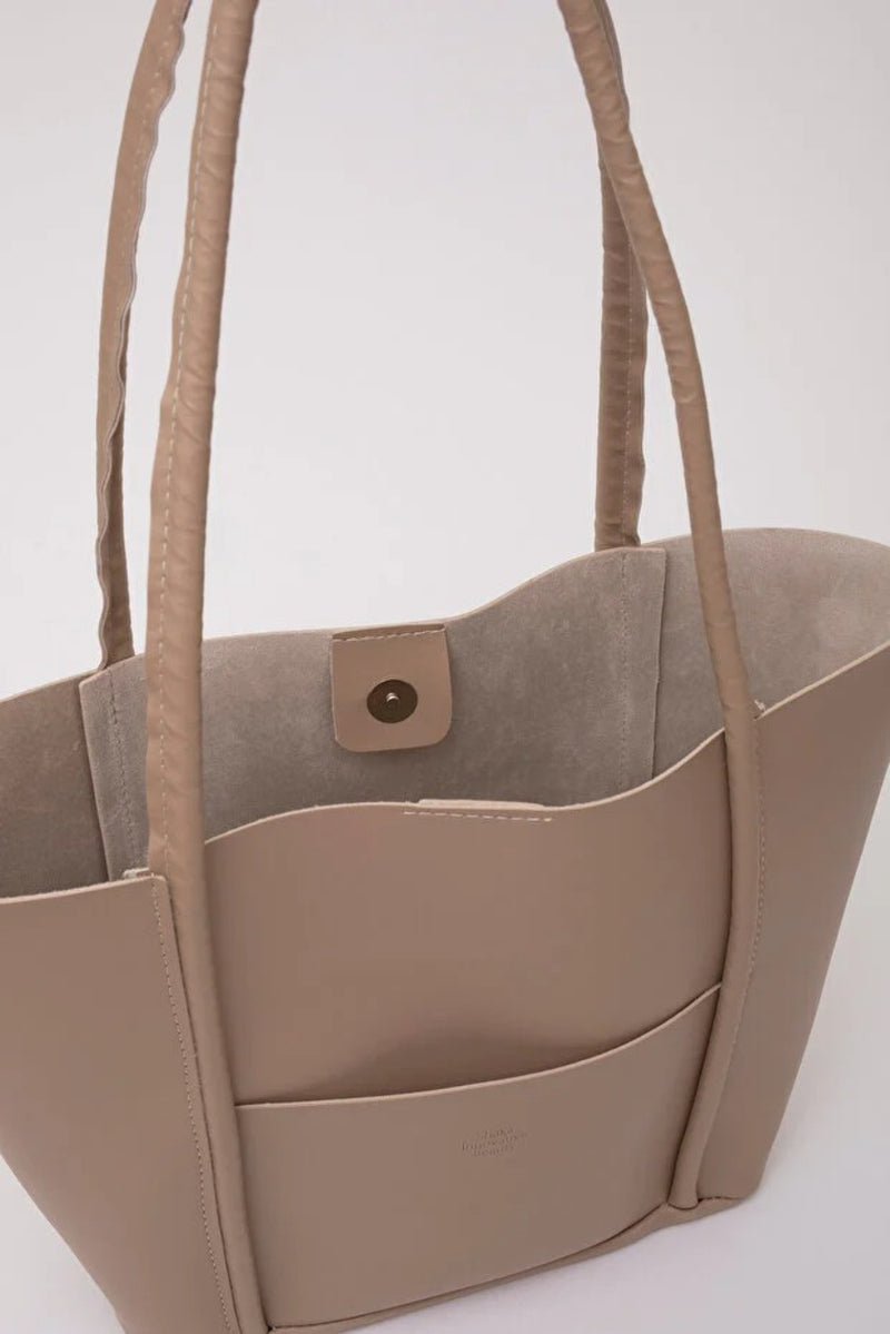 Large Faux Leather Tote & Shoulder Bag with Front Pocket, Snap Closure, and Matching Makeup Pouch