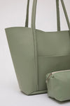 Large Faux Leather Tote & Shoulder Bag with Front Pocket, Snap Closure, and Matching Makeup Pouch