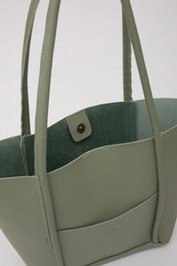 Large Faux Leather Tote & Shoulder Bag with Front Pocket, Snap Closure, and Matching Makeup Pouch