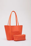 Large Faux Leather Tote & Shoulder Bag with Front Pocket, Snap Closure, and Matching Makeup Pouch