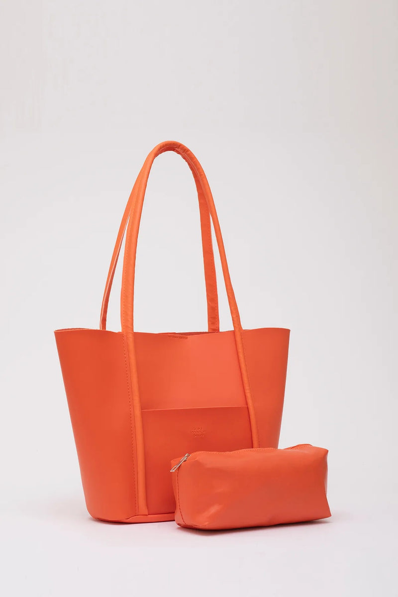 Large Faux Leather Tote & Shoulder Bag with Front Pocket, Snap Closure, and Matching Makeup Pouch