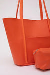 Large Faux Leather Tote & Shoulder Bag with Front Pocket, Snap Closure, and Matching Makeup Pouch