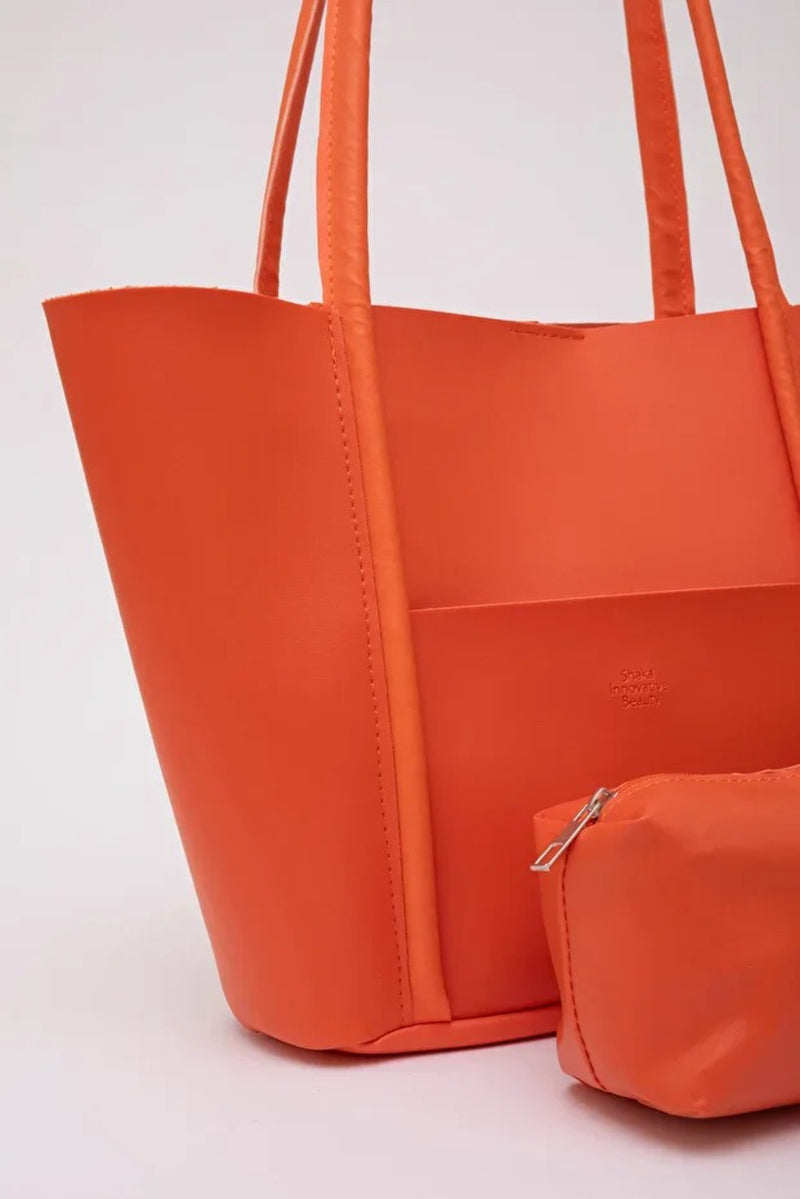 Large Faux Leather Tote & Shoulder Bag with Front Pocket, Snap Closure, and Matching Makeup Pouch