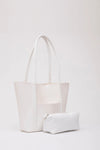 Large Faux Leather Tote & Shoulder Bag with Front Pocket, Snap Closure, and Matching Makeup Pouch
