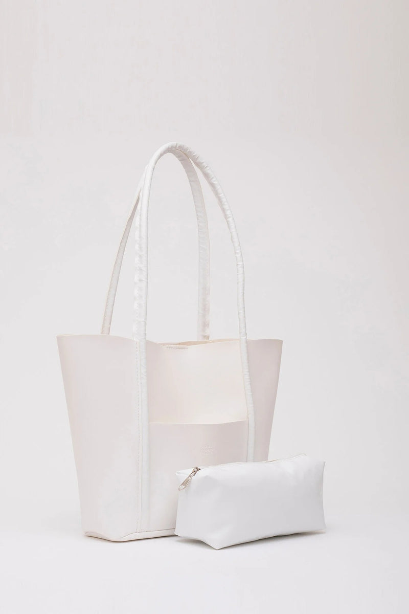 Large Faux Leather Tote & Shoulder Bag with Front Pocket, Snap Closure, and Matching Makeup Pouch