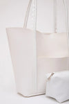 Large Faux Leather Tote & Shoulder Bag with Front Pocket, Snap Closure, and Matching Makeup Pouch