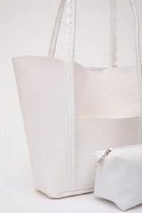 Large Faux Leather Tote & Shoulder Bag with Front Pocket, Snap Closure, and Matching Makeup Pouch