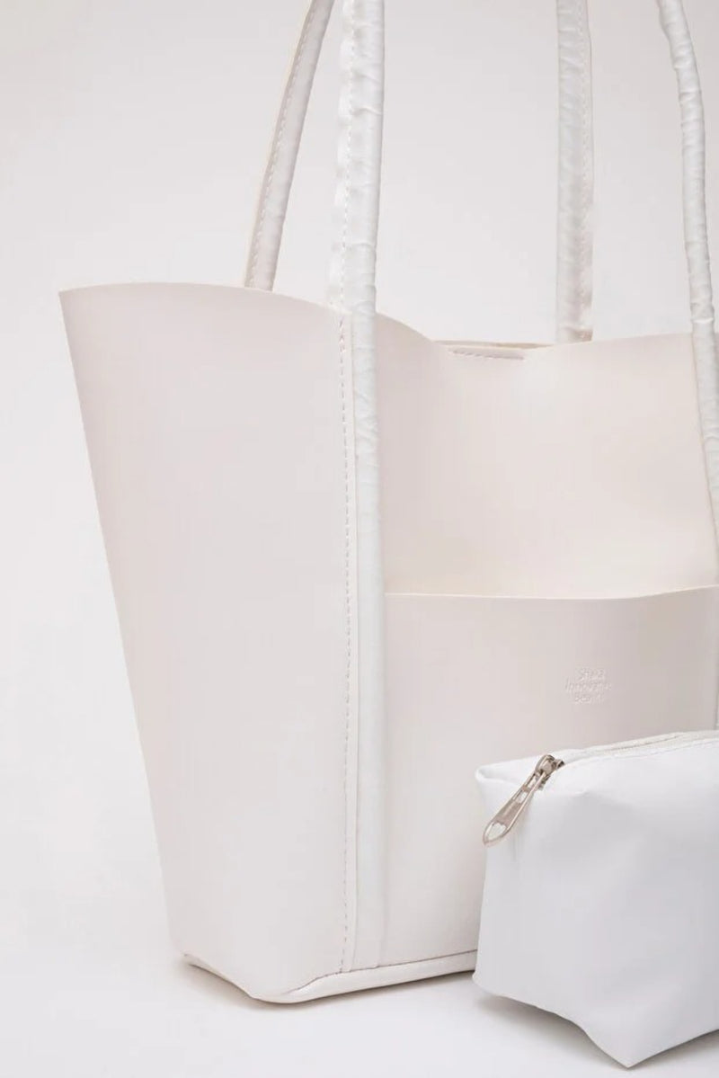 Large Faux Leather Tote & Shoulder Bag with Front Pocket, Snap Closure, and Matching Makeup Pouch