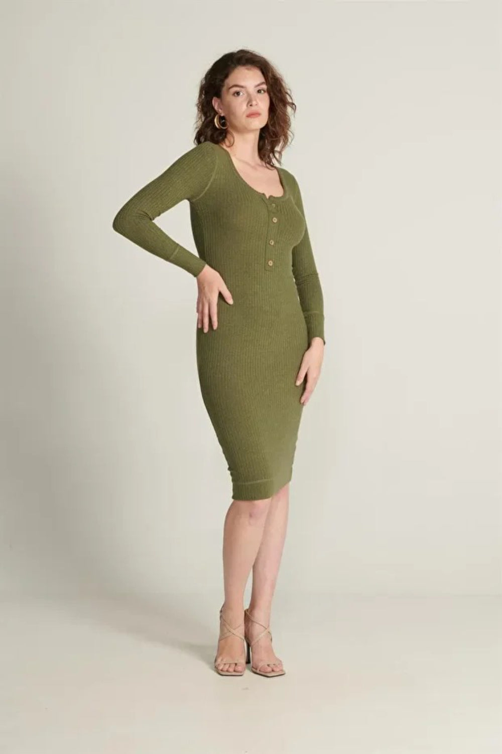 Khaki Dress with Button Details