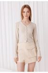 Buttoned Soft Crop Cardigan with Raw-Edge Hem