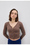 Buttoned Soft Crop Cardigan with Raw-Edge Hem