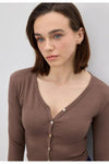 Buttoned Soft Crop Cardigan with Raw-Edge Hem
