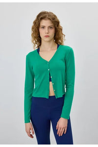 Buttoned Soft Crop Cardigan with Raw-Edge Hem