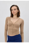 Buttoned Soft Crop Cardigan with Raw-Edge Hem