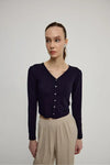 Buttoned Soft Crop Cardigan with Raw-Edge Hem