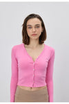 Buttoned Soft Crop Cardigan with Raw-Edge Hem