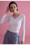 Buttoned Soft Crop Cardigan with Raw-Edge Hem