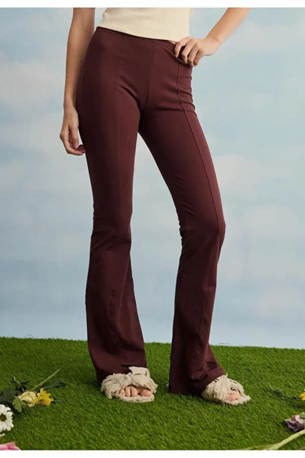 Snap-Detail Flared Pants