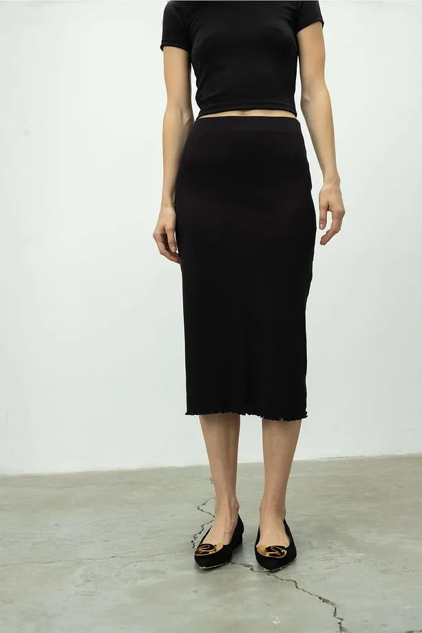 Ribbed Skirt with Ruffled Hem