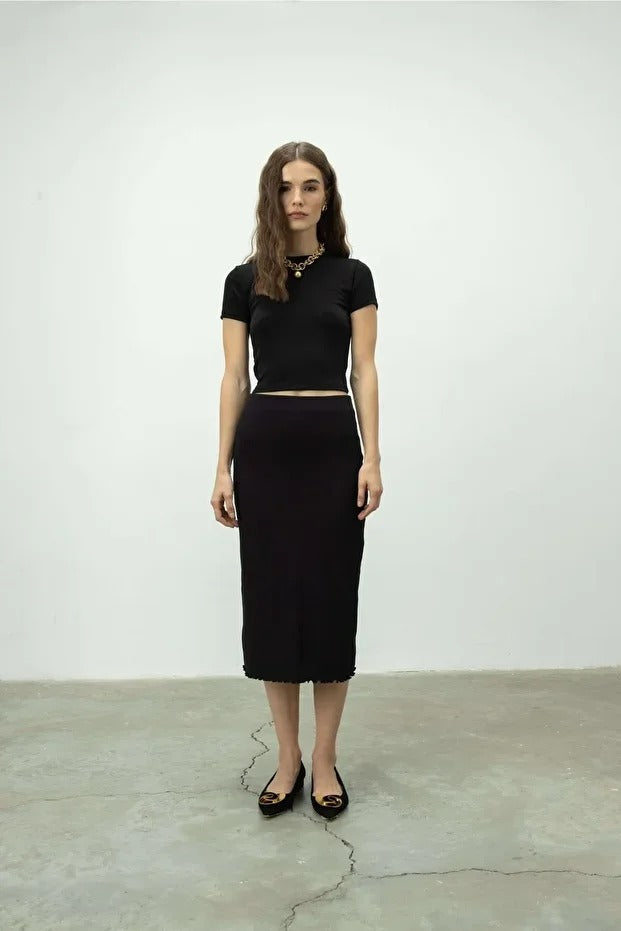 Ribbed Skirt with Ruffled Hem