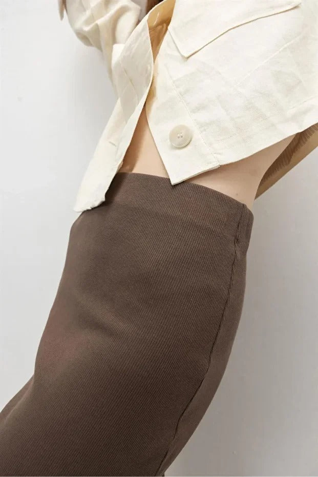 Ribbed Skirt with Ruffled Hem