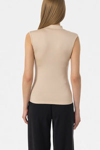 Beige Sleeveless High-Neck Bodysuit Blouse