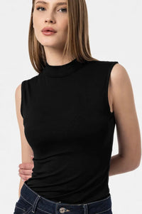 Black Sleeveless High-Neck Bodysuit Blouse
