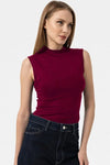 Burgundy Sleeveless High-Neck Bodysuit Blouse