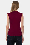 Burgundy Sleeveless High-Neck Bodysuit Blouse