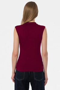 Burgundy Sleeveless High-Neck Bodysuit Blouse
