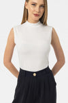 White Sleeveless High-Neck Bodysuit Blouse