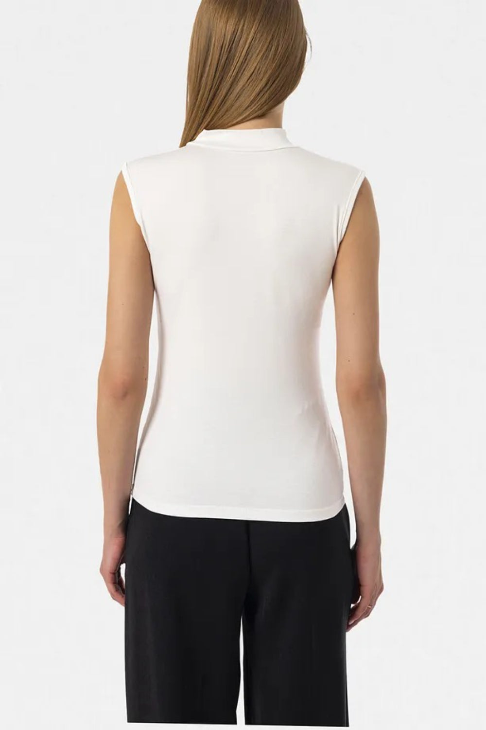 White Sleeveless High-Neck Bodysuit Blouse
