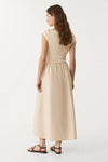 Beige Midi Dress with Contrast Pocket Detail