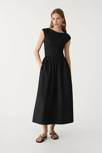 Black Midi Dress with Contrast Pocket Detail