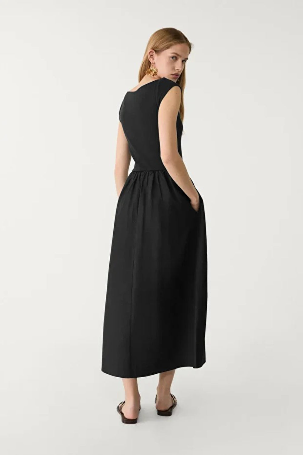 Black Midi Dress with Contrast Pocket Detail