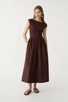 Brown Midi Dress with Contrast Pocket Detail