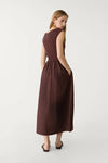 Brown Midi Dress with Contrast Pocket Detail